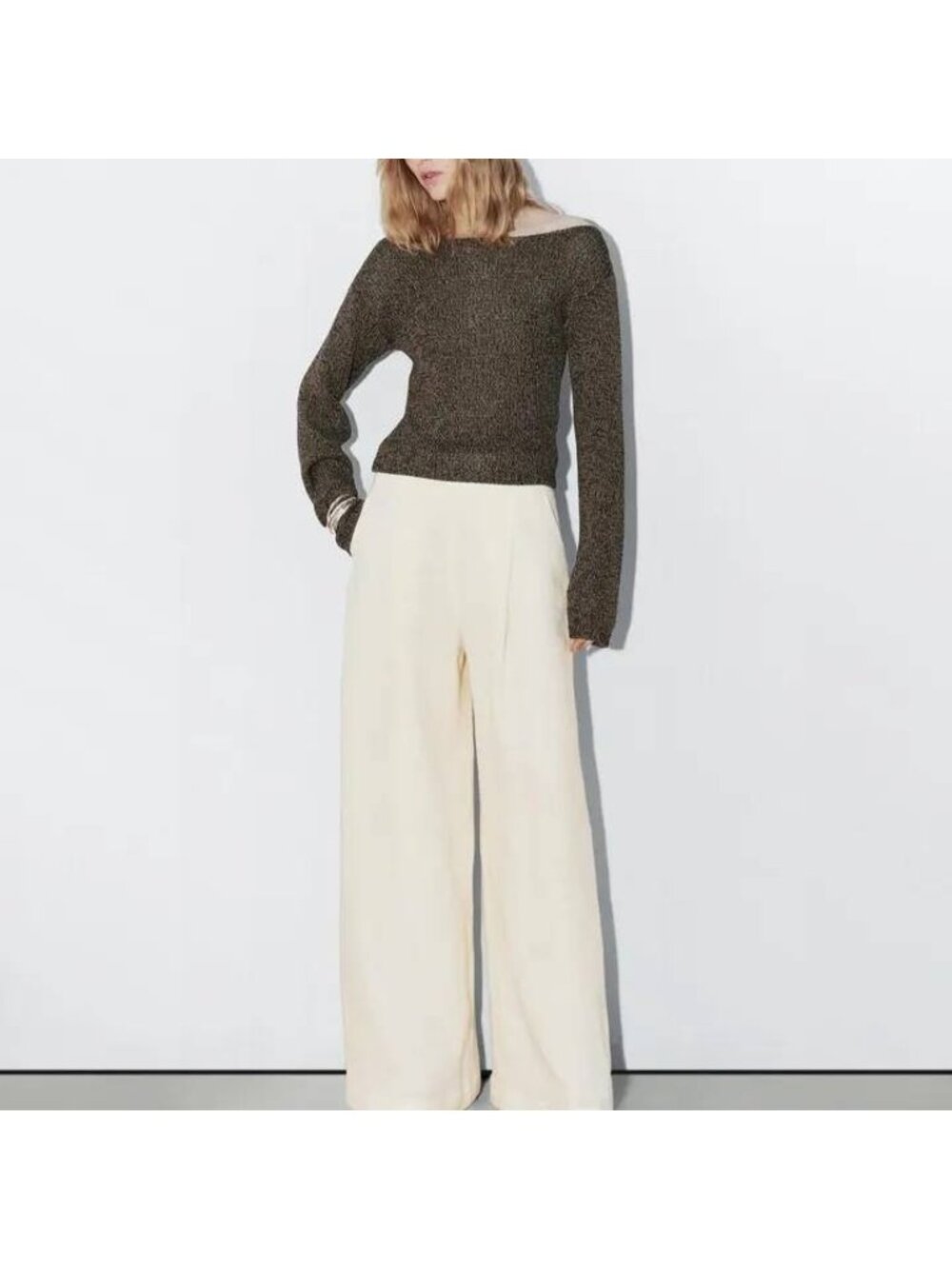 Massimo Dutti Wide-Leg Pants Linen Womens EU 36 US 4 Off-White 9173/952 NWT